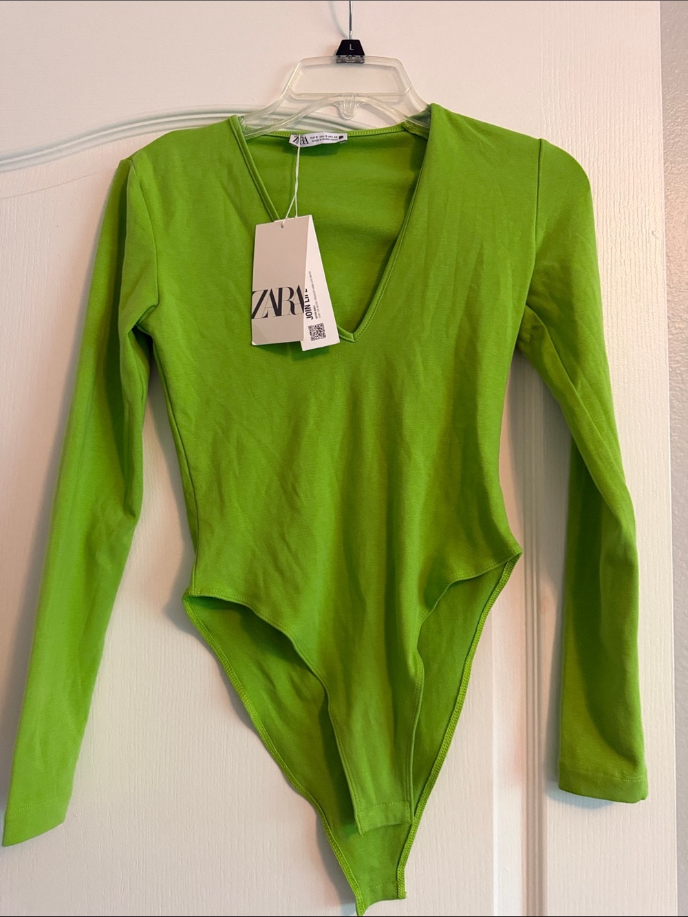 ZARA Lime Green Long-Sleeve V-Neck One-Piece Bodysuit